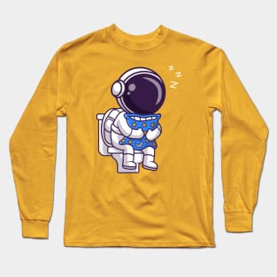 Cute Astronaut Sleeping On Toilet With Pillow Cartoon Long Sleeve T-Shirt